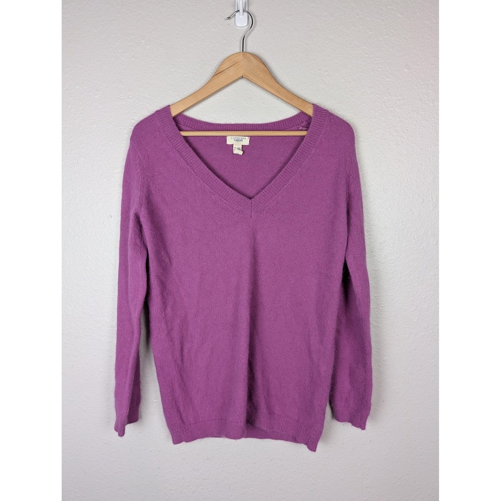 Lands End Canvas Sweater Womens XXS Purple Angora Blend V Neck Pullover Knit